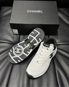 CC Mesh & Caviar Calfskin Sneakers – White & Black