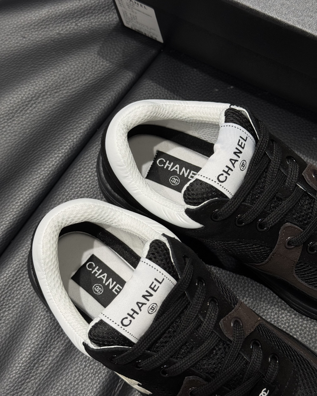 CC Mesh & Caviar Calfskin Sneakers – Black & White