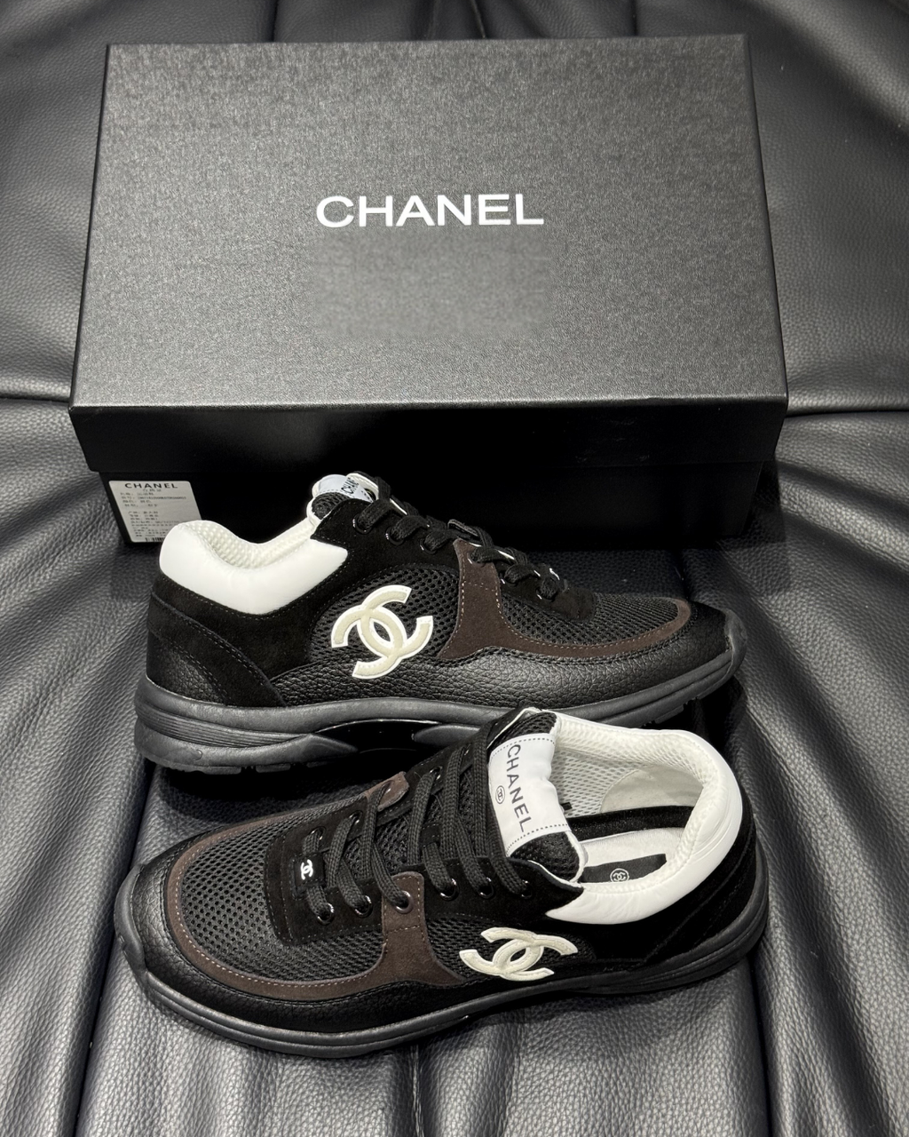 CC Mesh & Caviar Calfskin Sneakers – Black & White