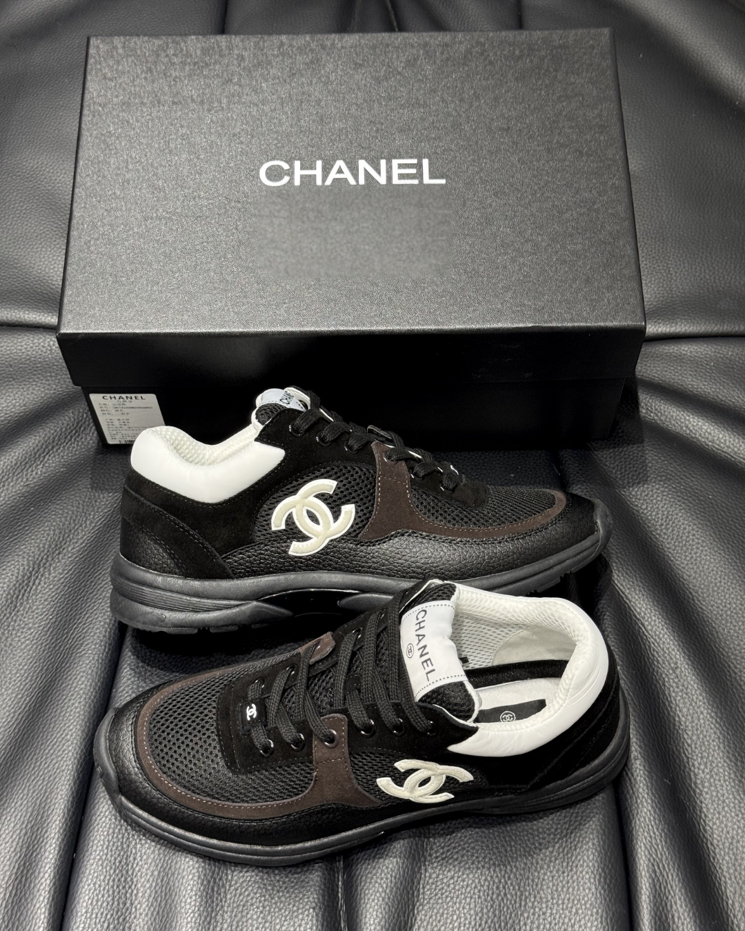 CC Mesh & Caviar Calfskin Sneakers – Black & White