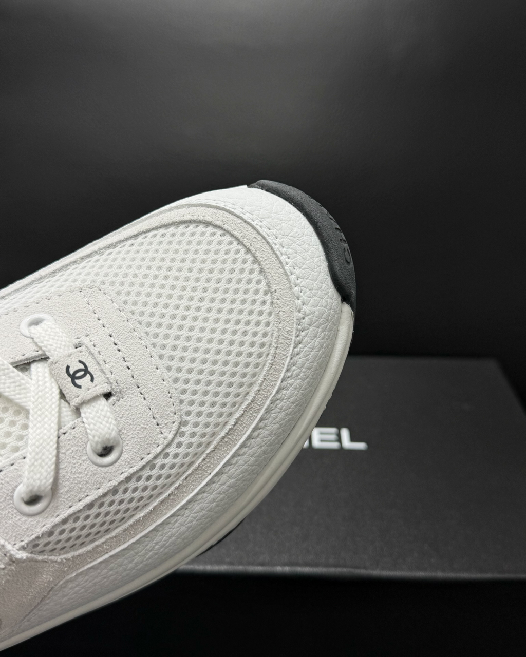 CC Mesh & Caviar Calfskin Sneakers – White & Black