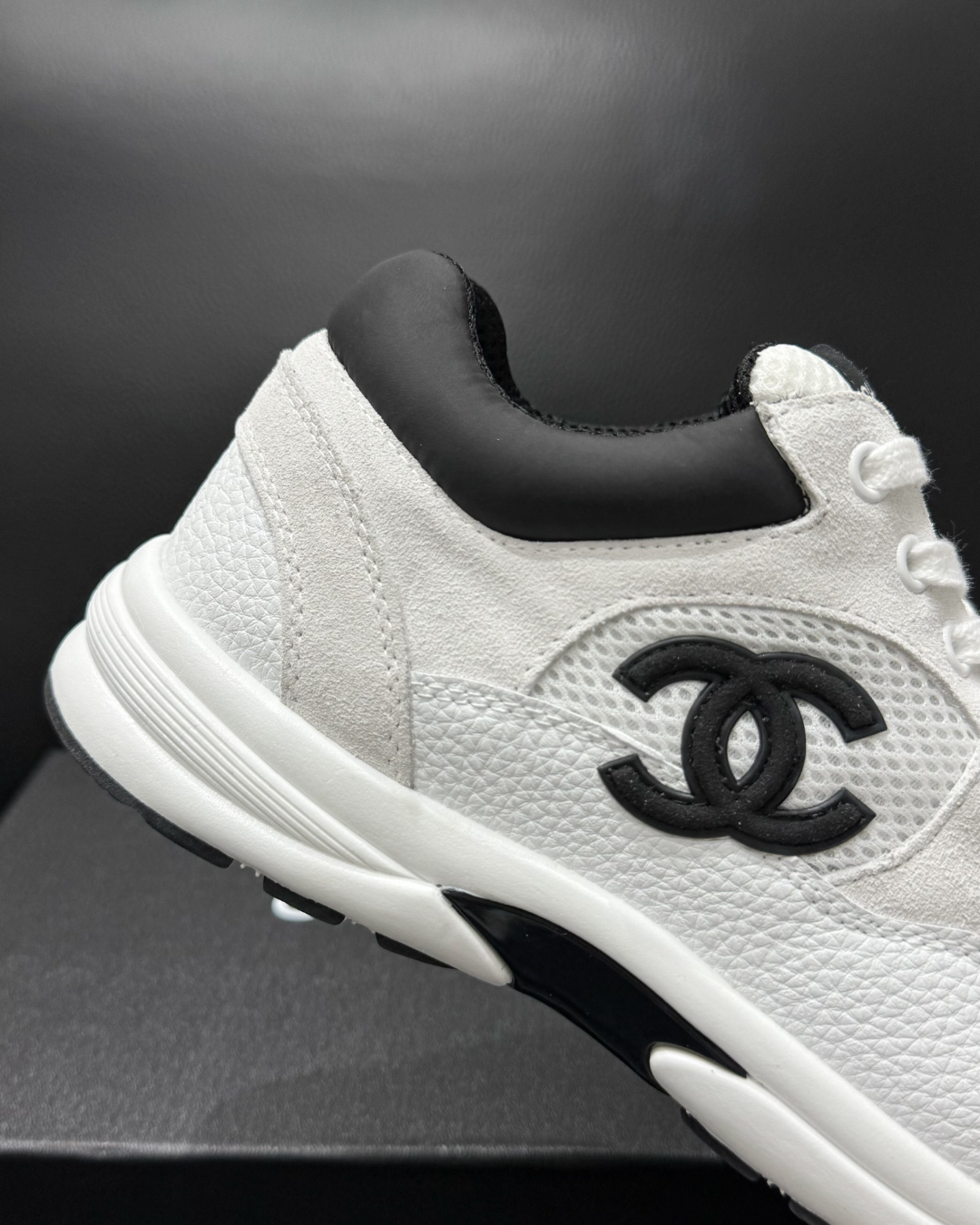 CC Mesh & Caviar Calfskin Sneakers – White & Black
