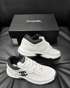 CC Mesh & Caviar Calfskin Sneakers – White & Black