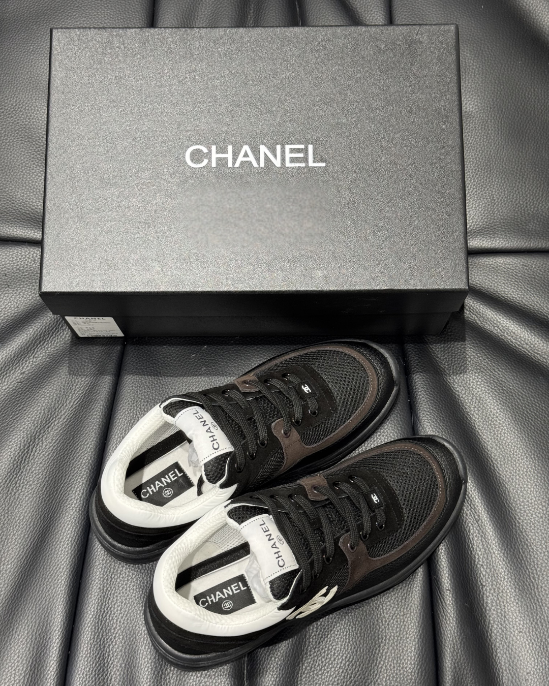 CC Mesh & Caviar Calfskin Sneakers – Black & White