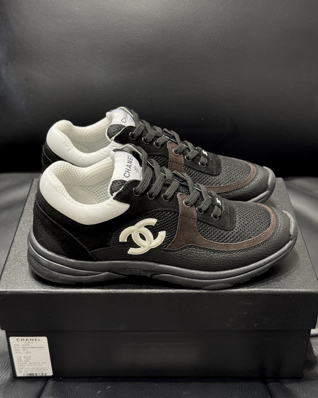 CC Mesh & Caviar Calfskin Sneakers – Black & White